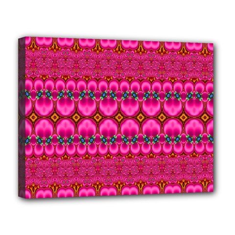 Boho Bright Pink Floral Canvas 14  X 11  (stretched) by SpinnyChairDesigns