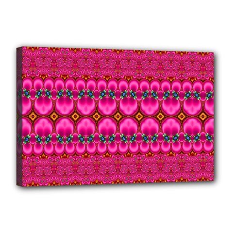 Boho Bright Pink Floral Canvas 18  X 12  (stretched) by SpinnyChairDesigns