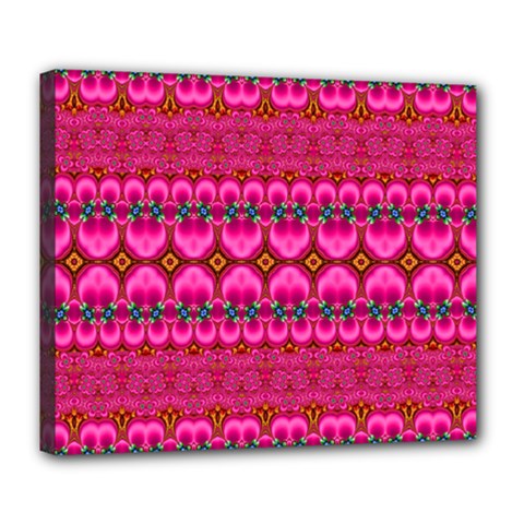 Boho Bright Pink Floral Deluxe Canvas 24  X 20  (stretched) by SpinnyChairDesigns