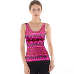 Boho Bright Pink Floral Tank Top by SpinnyChairDesigns