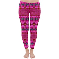 Boho Bright Pink Floral Classic Winter Leggings by SpinnyChairDesigns