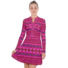 Boho Bright Pink Floral Long Sleeve Panel Dress by SpinnyChairDesigns