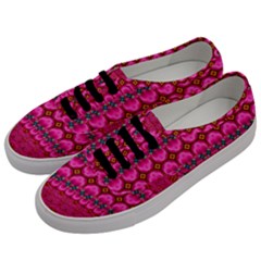 Boho Bright Pink Floral Men s Classic Low Top Sneakers by SpinnyChairDesigns