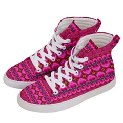 Boho Bright Pink Floral Women s Hi-top Skate Sneakers by SpinnyChairDesigns