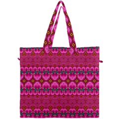 Boho Bright Pink Floral Canvas Travel Bag