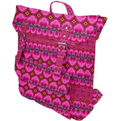 Boho Bright Pink Floral Buckle Up Backpack by SpinnyChairDesigns