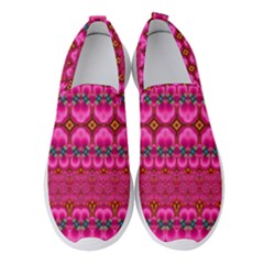 Boho Bright Pink Floral Women s Slip On Sneakers by SpinnyChairDesigns