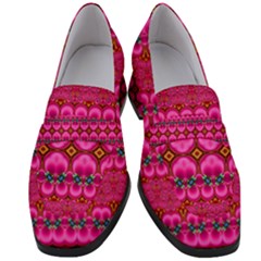 Boho Bright Pink Floral Women s Chunky Heel Loafers by SpinnyChairDesigns