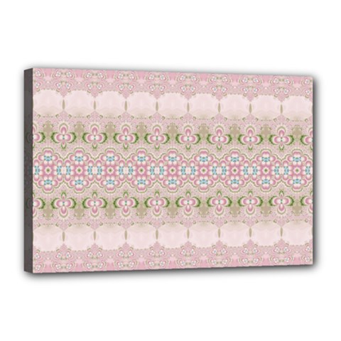 Boho Pastel Spring Floral Pink Canvas 18  X 12  (stretched) by SpinnyChairDesigns