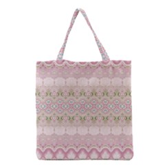 Boho Pastel Spring Floral Pink Grocery Tote Bag by SpinnyChairDesigns
