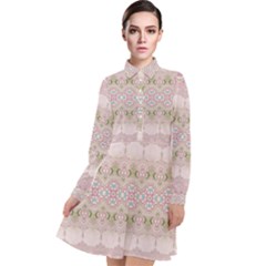 Boho Pastel Spring Floral Pink Long Sleeve Chiffon Shirt Dress by SpinnyChairDesigns