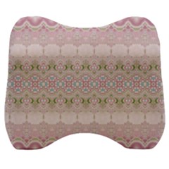 Boho Pastel Spring Floral Pink Velour Head Support Cushion by SpinnyChairDesigns