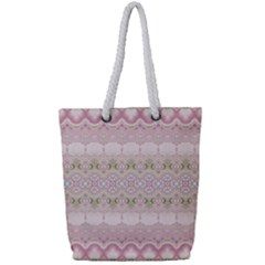 Boho Pastel Spring Floral Pink Full Print Rope Handle Tote (small) by SpinnyChairDesigns