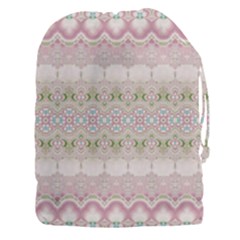 Boho Pastel Spring Floral Pink Drawstring Pouch (3xl) by SpinnyChairDesigns