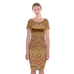 Boho Sunflower Print Classic Short Sleeve Midi Dress by SpinnyChairDesigns