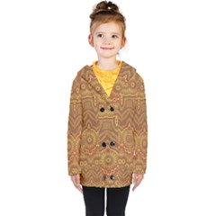 Boho Sunflower Print Kids  Double Breasted Button Coat