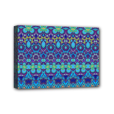 Boho Purple Blue Teal Floral Mini Canvas 7  X 5  (stretched) by SpinnyChairDesigns