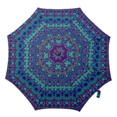 Boho Purple Blue Teal Floral Hook Handle Umbrellas (medium) by SpinnyChairDesigns