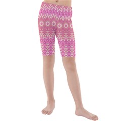 Boho Pink Floral Pattern Kids  Mid Length Swim Shorts by SpinnyChairDesigns