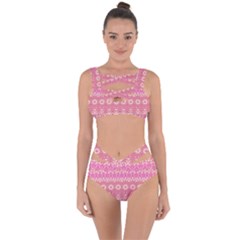 Boho Pink Floral Pattern Bandaged Up Bikini Set  by SpinnyChairDesigns