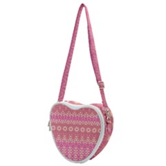 Boho Pink Floral Pattern Heart Shoulder Bag by SpinnyChairDesigns