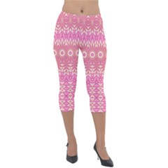 Boho Pink Floral Pattern Lightweight Velour Capri Leggings  by SpinnyChairDesigns