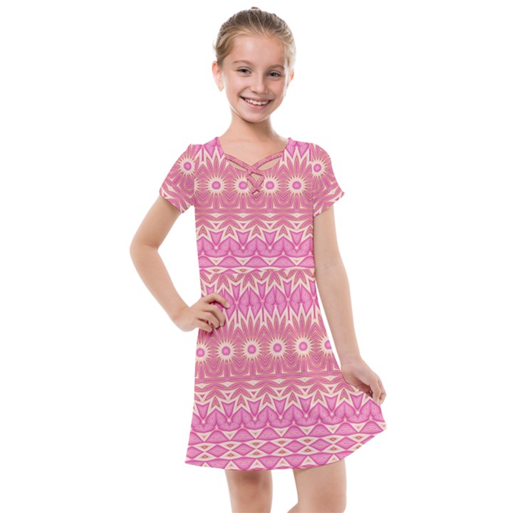 Boho Pink Floral Pattern Kids  Cross Web Dress