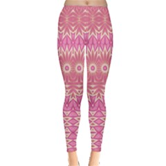 Boho Pink Floral Pattern Inside Out Leggings by SpinnyChairDesigns