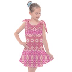 Boho Pink Floral Pattern Kids  Tie Up Tunic Dress by SpinnyChairDesigns