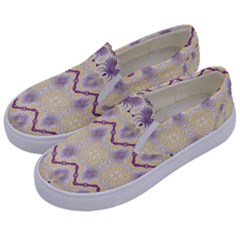 Boho Violet Yellow Kids  Canvas Slip Ons by SpinnyChairDesigns