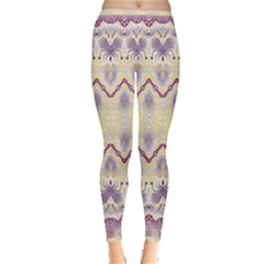 Boho Violet Yellow Inside Out Leggings by SpinnyChairDesigns