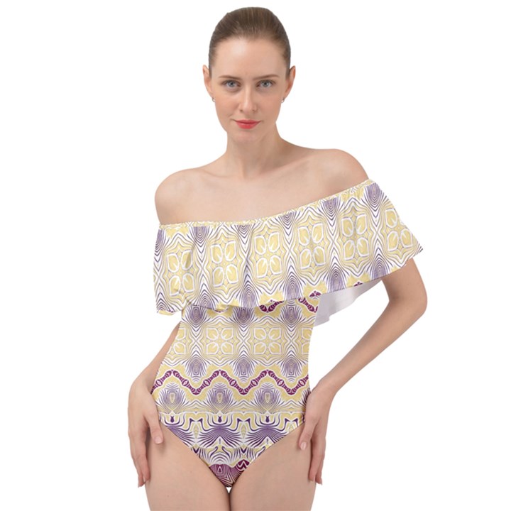 Boho Violet Yellow Off Shoulder Velour Bodysuit 