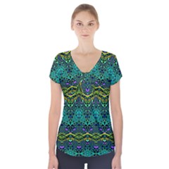 Boho Emerald Green Short Sleeve Front Detail Top by SpinnyChairDesigns