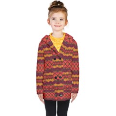 Boho Red Gold Kids  Double Breasted Button Coat