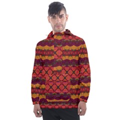 Boho Red Gold Men s Front Pocket Pullover Windbreaker by SpinnyChairDesigns