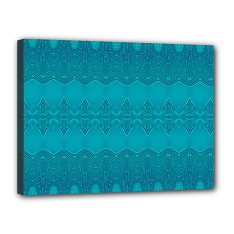 Boho Teal Pattern Canvas 16  X 12  (stretched) by SpinnyChairDesigns