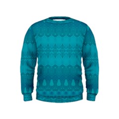 Boho Teal Pattern Kids  Sweatshirt by SpinnyChairDesigns