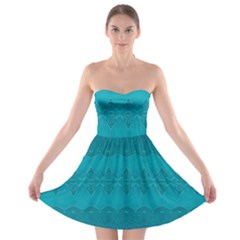 Boho Teal Pattern Strapless Bra Top Dress by SpinnyChairDesigns