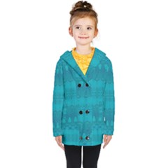 Boho Teal Pattern Kids  Double Breasted Button Coat