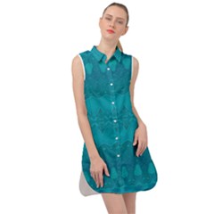 Boho Teal Pattern Sleeveless Shirt Dress by SpinnyChairDesigns
