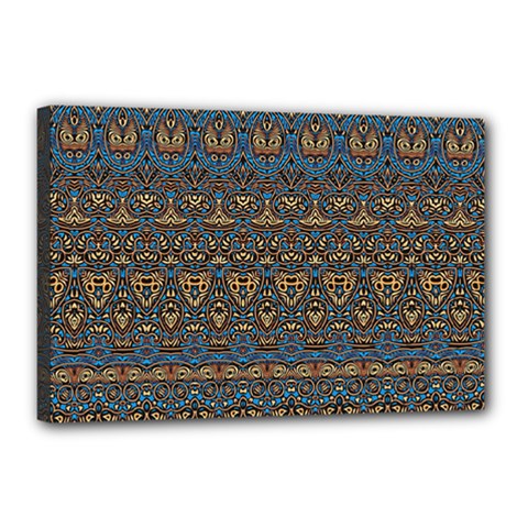 Boho Blue Gold Pattern Canvas 18  X 12  (stretched) by SpinnyChairDesigns