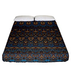 Boho Blue Gold Pattern Fitted Sheet (california King Size) by SpinnyChairDesigns