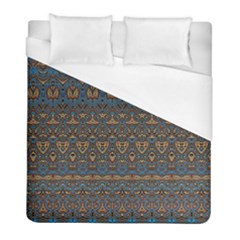 Boho Blue Gold Pattern Duvet Cover (full/ Double Size) by SpinnyChairDesigns