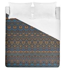 Boho Blue Gold Pattern Duvet Cover (queen Size) by SpinnyChairDesigns