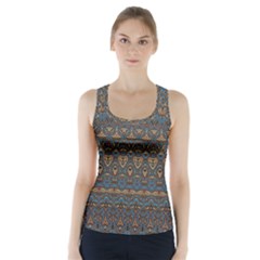 Boho Blue Gold Pattern Racer Back Sports Top by SpinnyChairDesigns