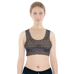 Boho Blue Gold Pattern Sports Bra With Pocket by SpinnyChairDesigns