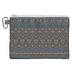 Boho Blue Gold Pattern Canvas Cosmetic Bag (xl) by SpinnyChairDesigns