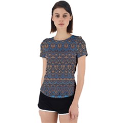 Boho Blue Gold Pattern Back Cut Out Sport Tee by SpinnyChairDesigns