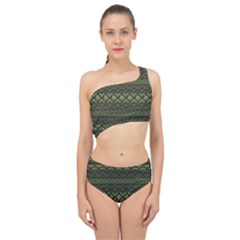 Boho Sage Green Black Spliced Up Two Piece Swimsuit by SpinnyChairDesigns