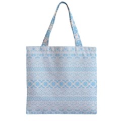 Boho Baby Blue Pattern Zipper Grocery Tote Bag by SpinnyChairDesigns